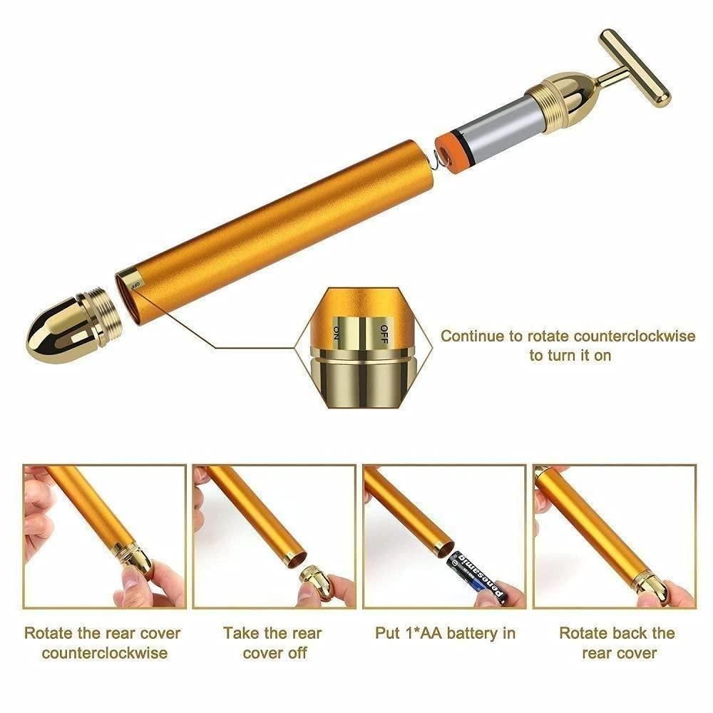 24K Gold Energy Beauty Bar Electric Facial Massage Roller  | FREE DELIVERY